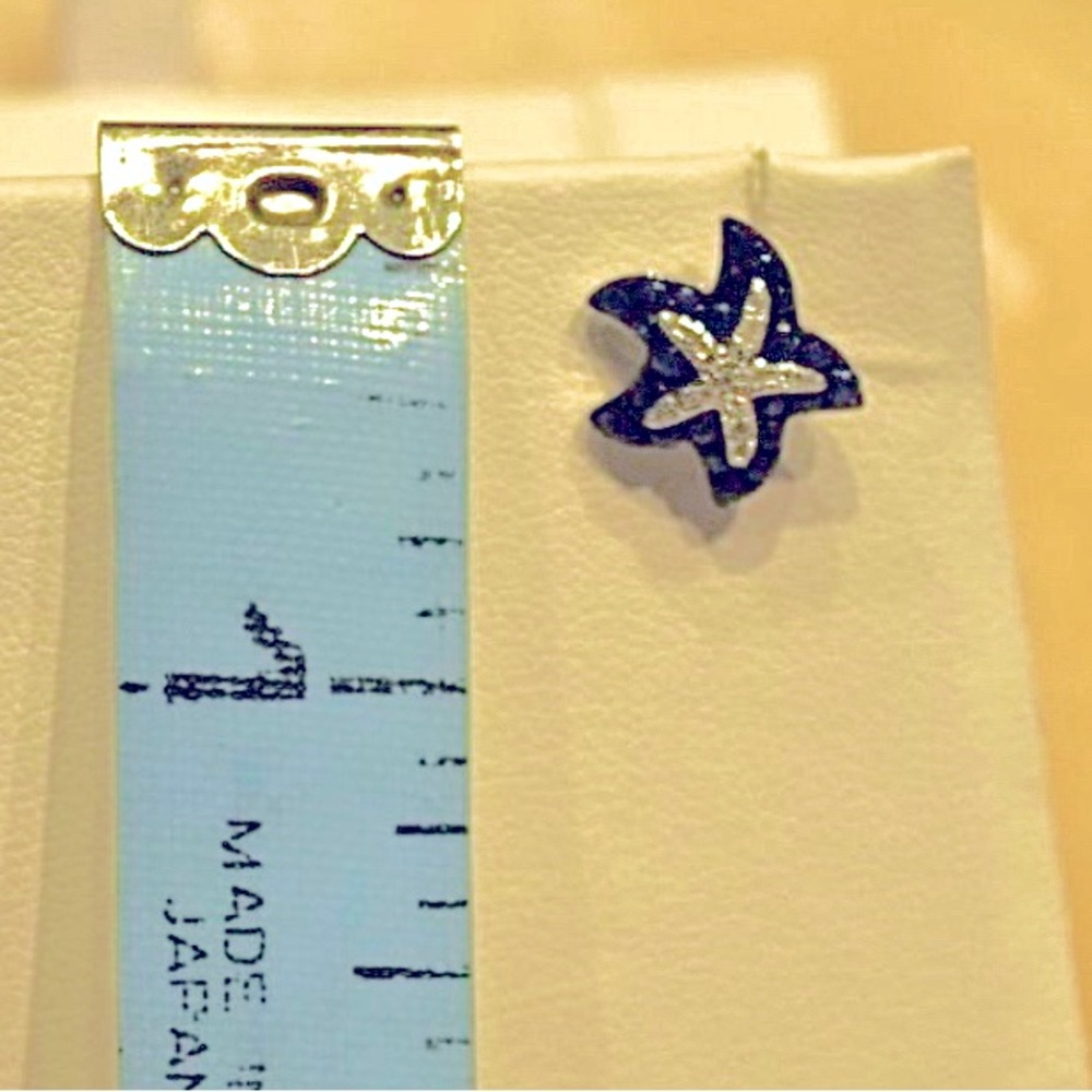 EFFY Diamond and Sapphire Starfish Earring 14k WG - Sea Side Collection, LN - Picture 6 of 6